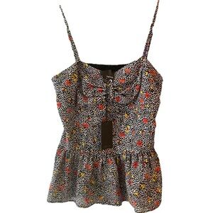 Greylin Peplum Tank Black Polka Dot Floral Lace Back